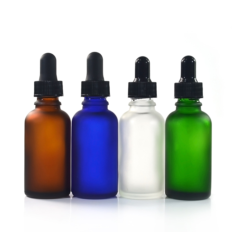 30ml 50ml Frosted Clear Glass Boston Round Dropper Bottle with black screw dropper cap