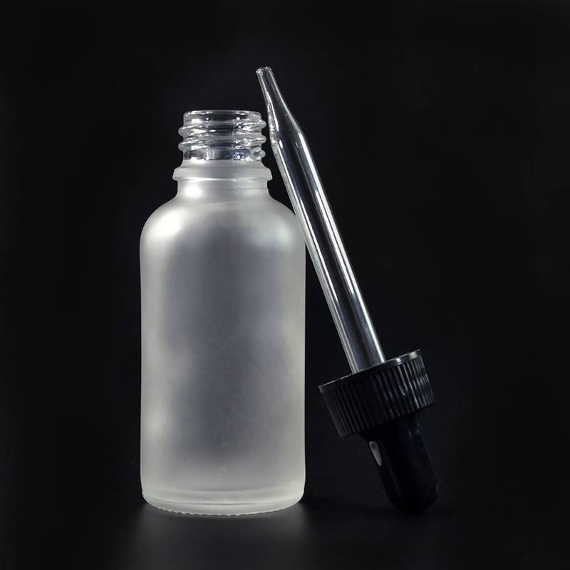 30ml 50ml Frosted Clear Glass Boston Round Dropper Bottle with black screw dropper cap