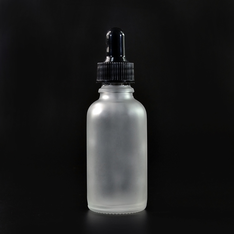 30ml 50ml Frosted Clear Glass Boston Round Dropper Bottle with black screw dropper cap