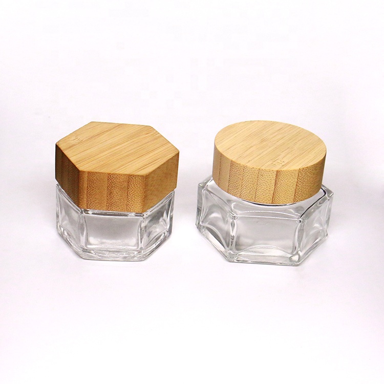 30ml 50ml High quality hexagon cosmetic cream jar for eye cream with bamboo lid