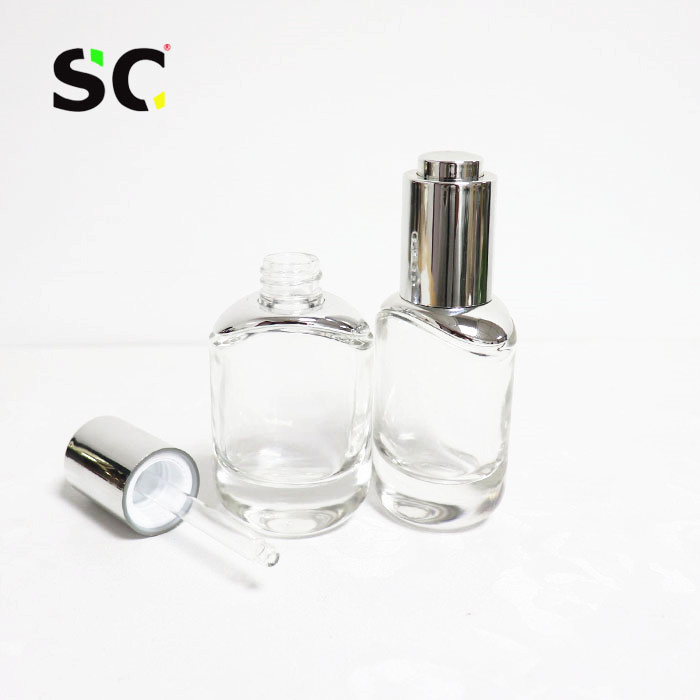 30ml 50ml  Luxury Serum Bottle Push Button Cosmeticswith aluminum press pipette dropper essence oil glass bottle
