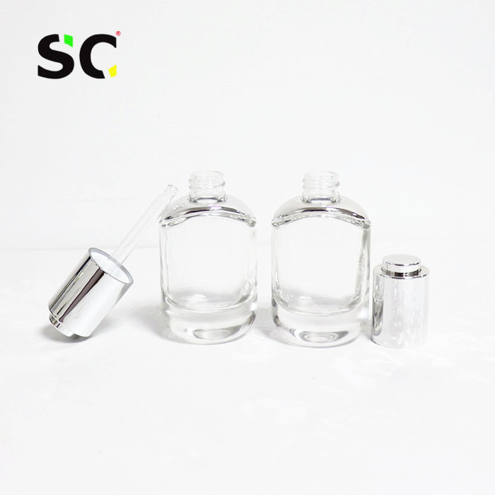 30ml 50ml Luxury Serum Bottle Push Button Cosmeticswith aluminum press pipette dropper essence oil glass bottle
