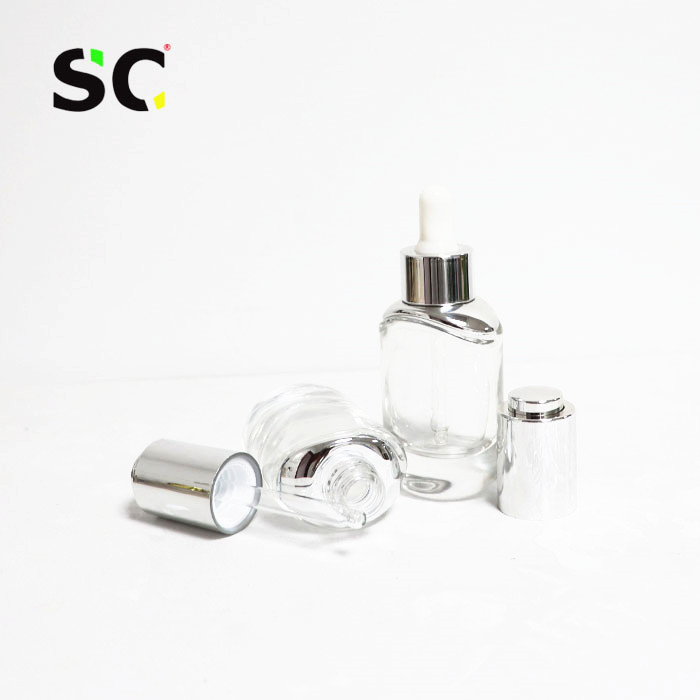30ml 50ml Luxury Serum Bottle Push Button Cosmeticswith aluminum press pipette dropper essence oil glass bottle