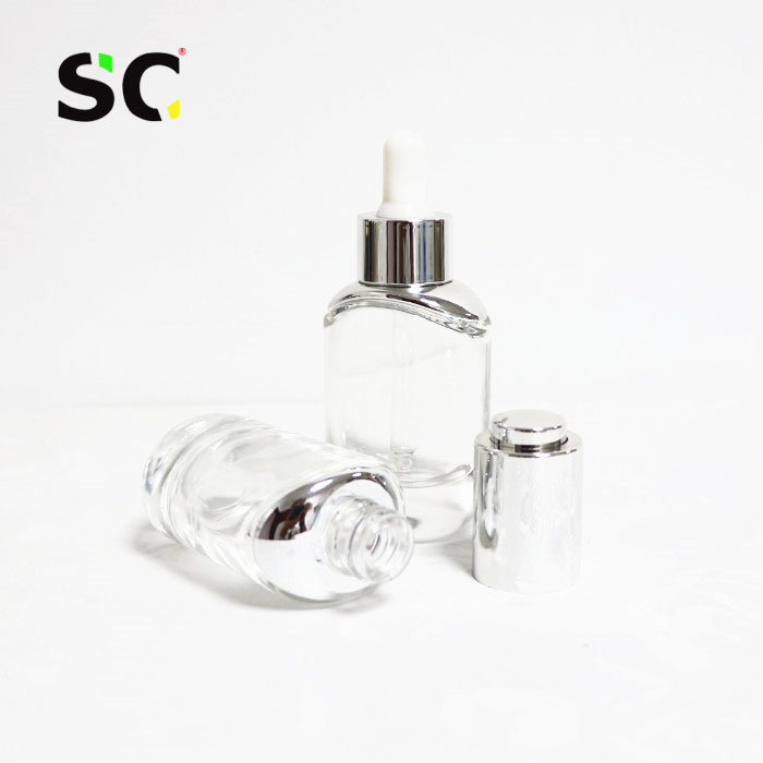 30ml 50ml Luxury Serum Bottle Push Button Cosmeticswith aluminum press pipette dropper essence oil glass bottle