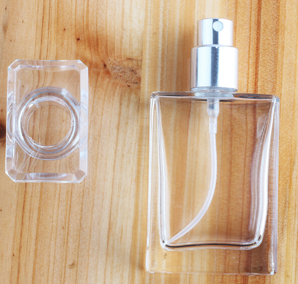 30ml 50ml Nice Clear/Black Square Refillable Perfume Glass Bottle with Pump Sprayer