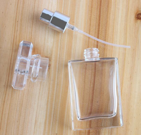 30ml 50ml Nice Clear/Black Square Refillable Perfume Glass Bottle with Pump Sprayer