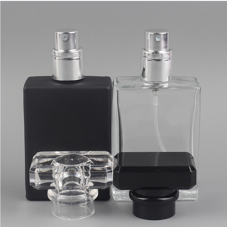 30ml 50ml Rectangle Empty Crystal Mens Elegant Black Perfume Spray Glass Bottle