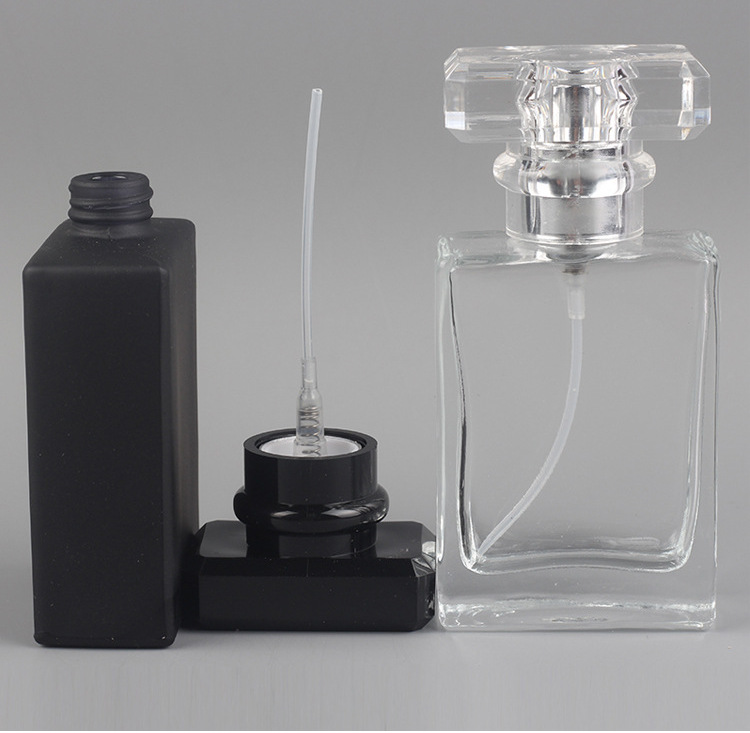 30ml 50ml Rectangle Empty Crystal Mens Elegant Black Perfume Spray Glass Bottle