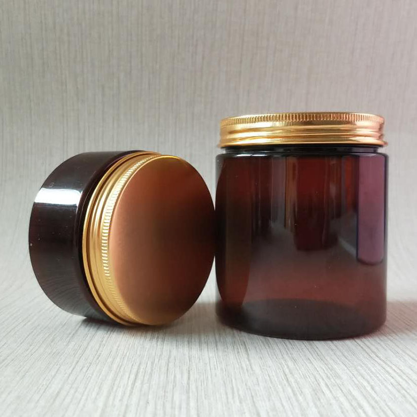 30ml 50ml amber black plastic jars with aluminum lids for hair mask cosmetic packaging clear amber black pet plastic cream jar