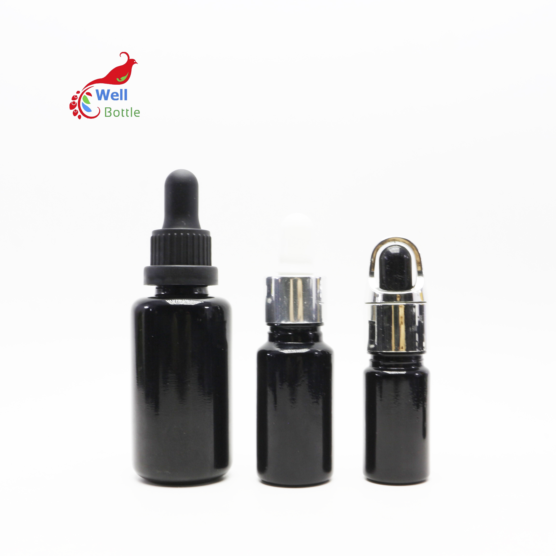 30ml 50ml black dark high quality violet glass serum lotion bottle with dropper pump spray for cosmetic essential oil VB-24B