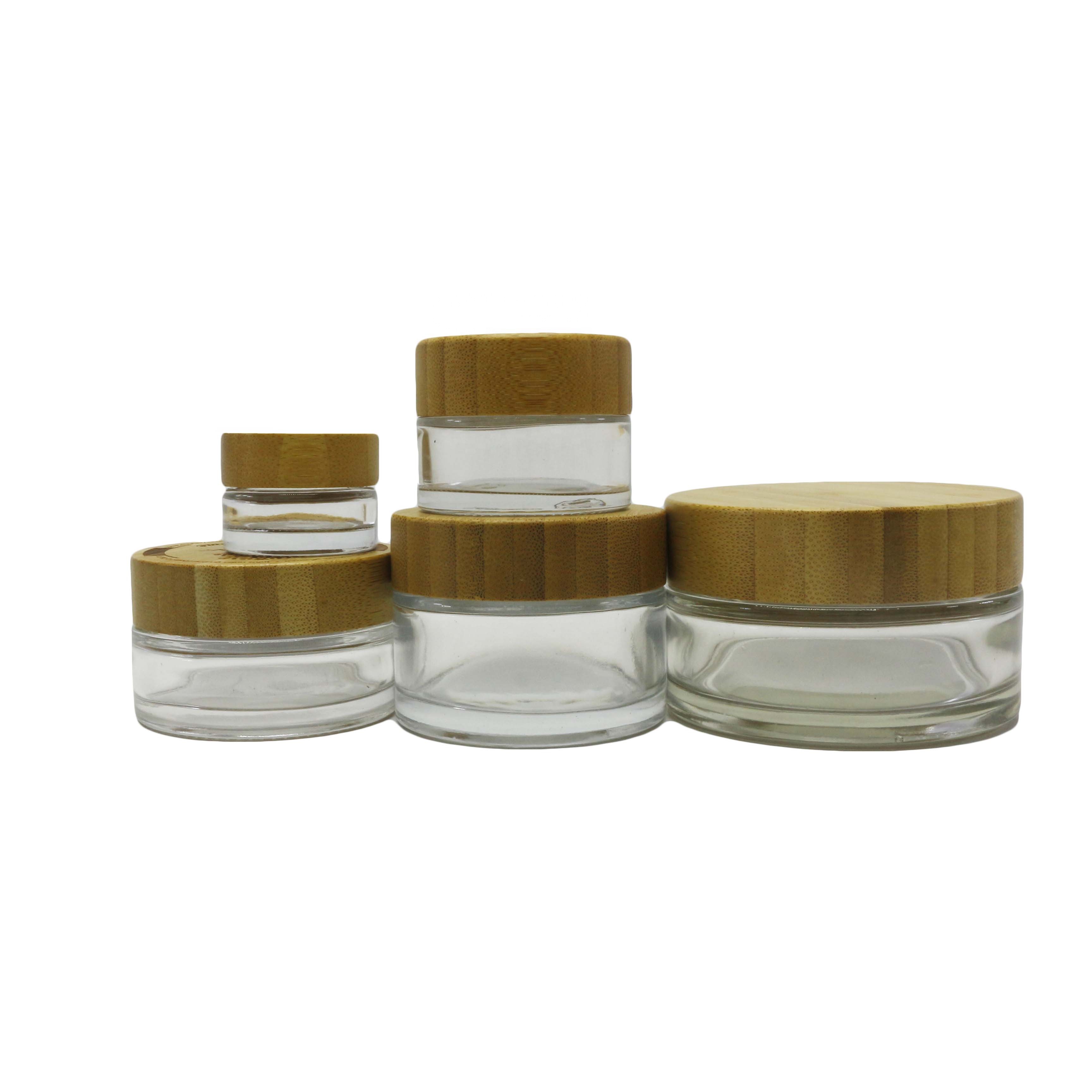 30ml 50ml clear glass jar with bamboo lid cosmetic container bamboo glass jar BJ-677C