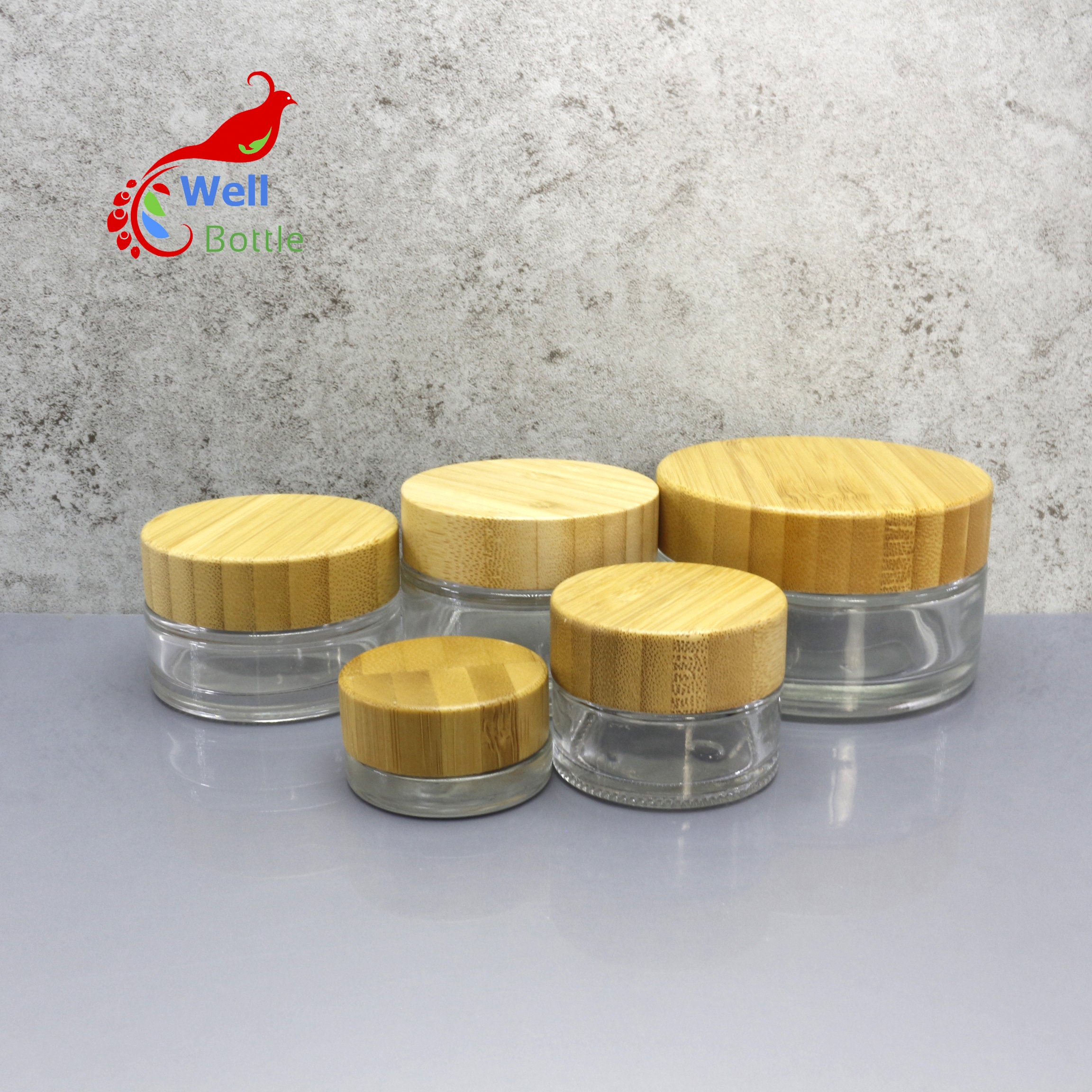 30ml 50ml clear glass jar with bamboo lid cosmetic container bamboo glass jar BJ-677C