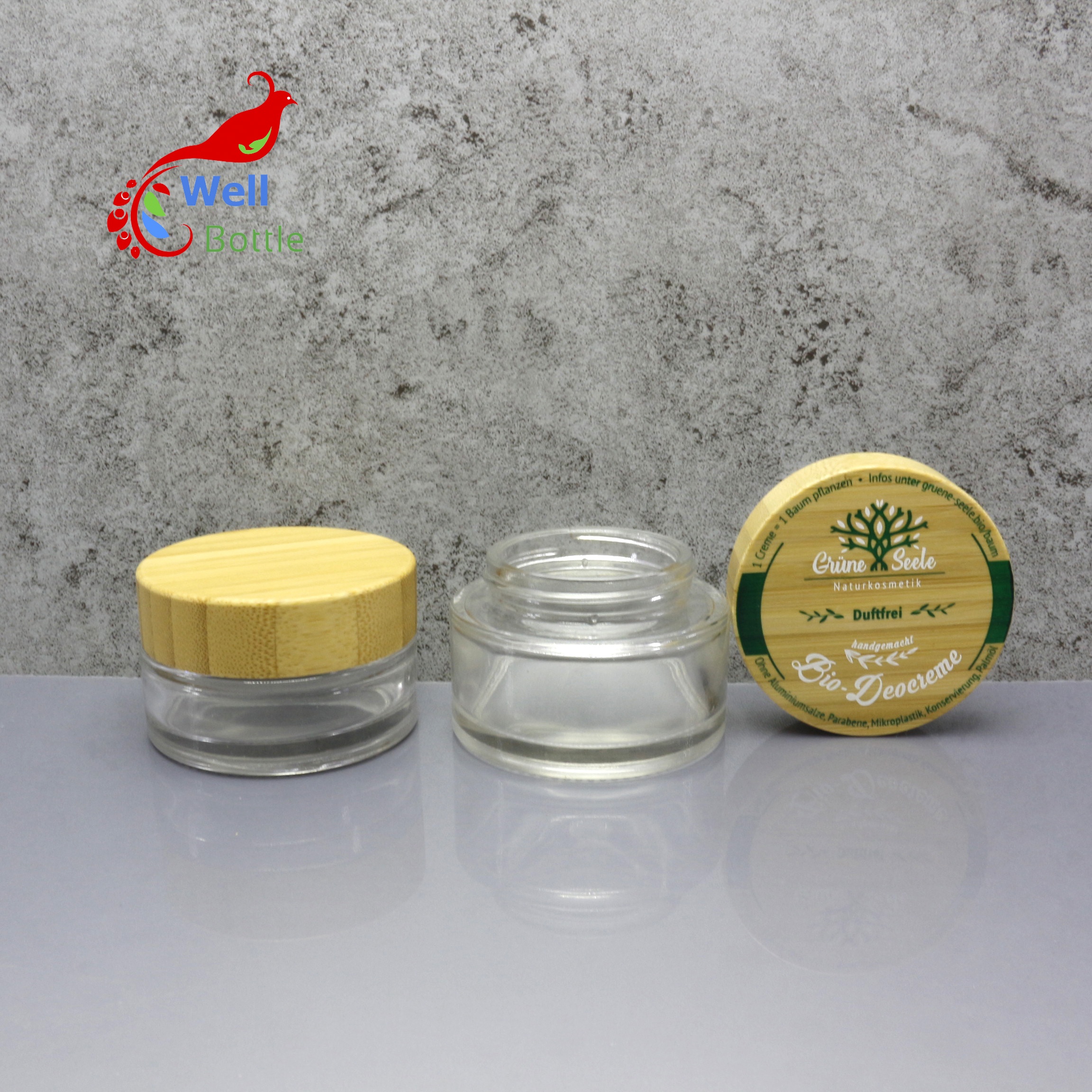 30ml 50ml clear glass jar with bamboo lid cosmetic container bamboo glass jar BJ-677C