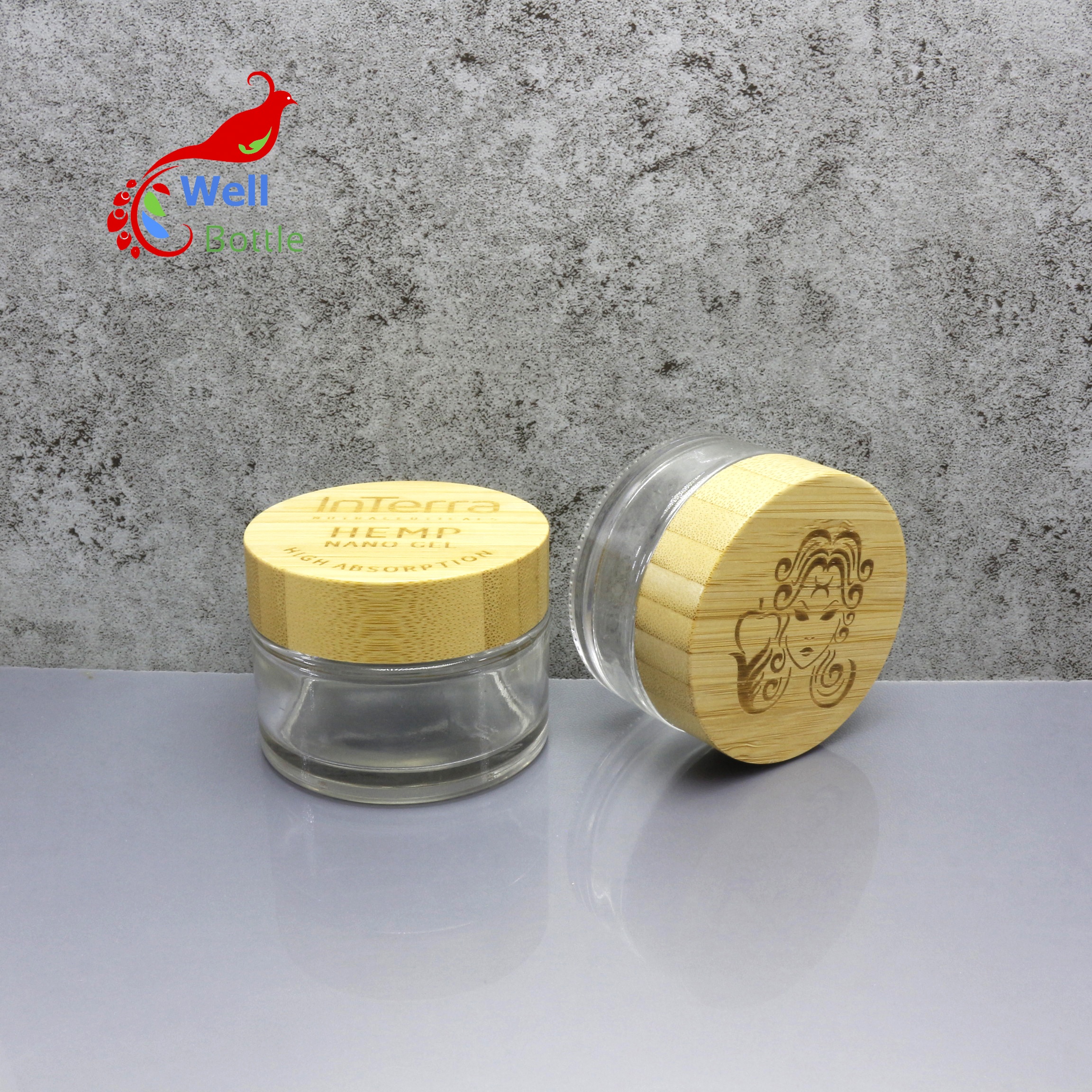 30ml 50ml clear glass jar with bamboo lid cosmetic container bamboo glass jar BJ-677C