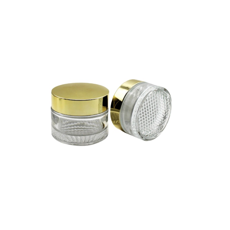 30ml 50ml clear or Custom color  cosmetic glass jar with silver/golden lid 30g 50g 1oz 1.7oz  cream jars with mesh style base
