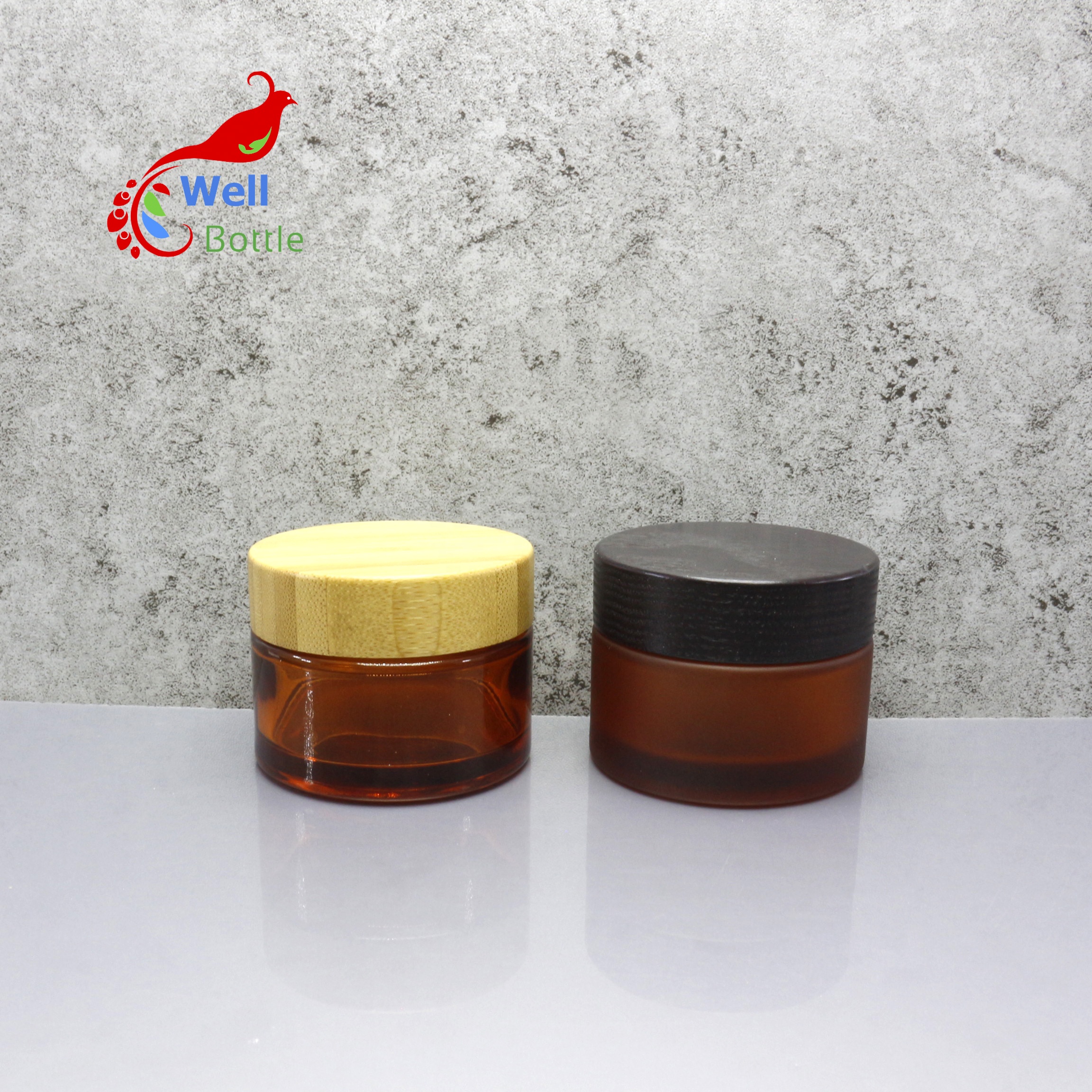 30ml 50ml cosmetic cream packaging glass bamboo lip balm container BJ-603C