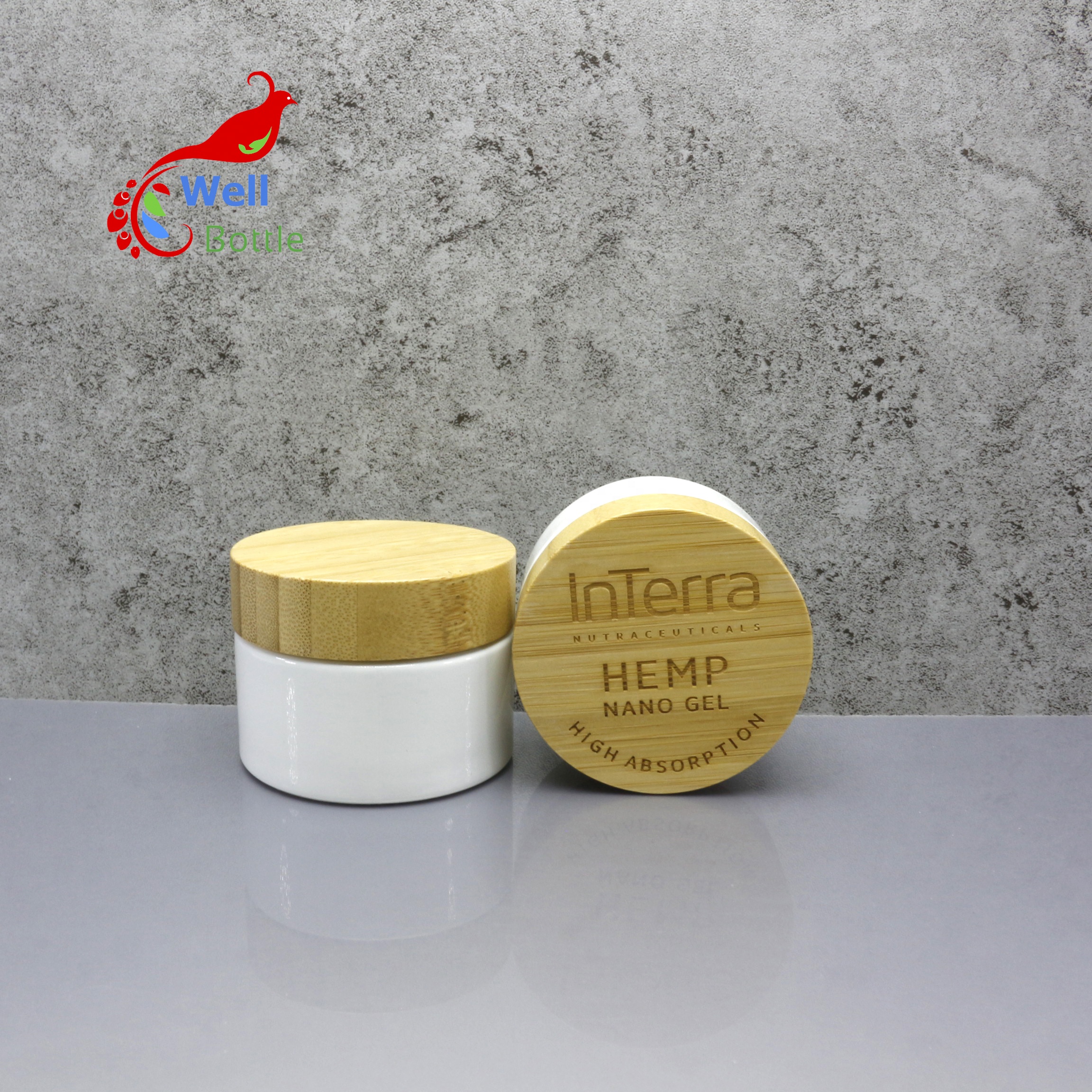 30ml 50ml cosmetic cream packaging glass bamboo lip balm container BJ-603C