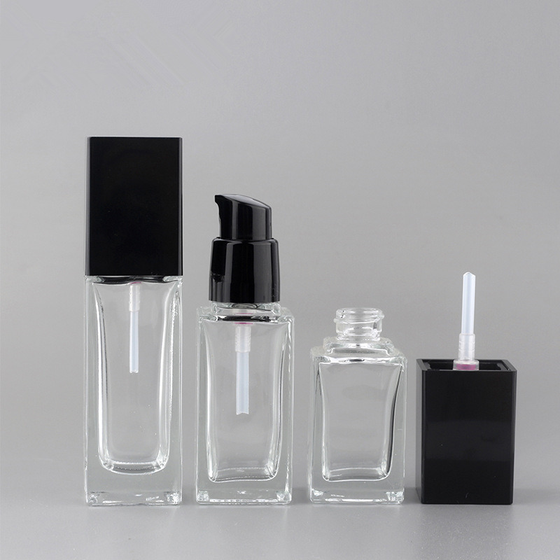 30ml 50ml empty cosmetic Factory supply frosted liquid foundation glass bottle/container make up packaging with squeeze pump