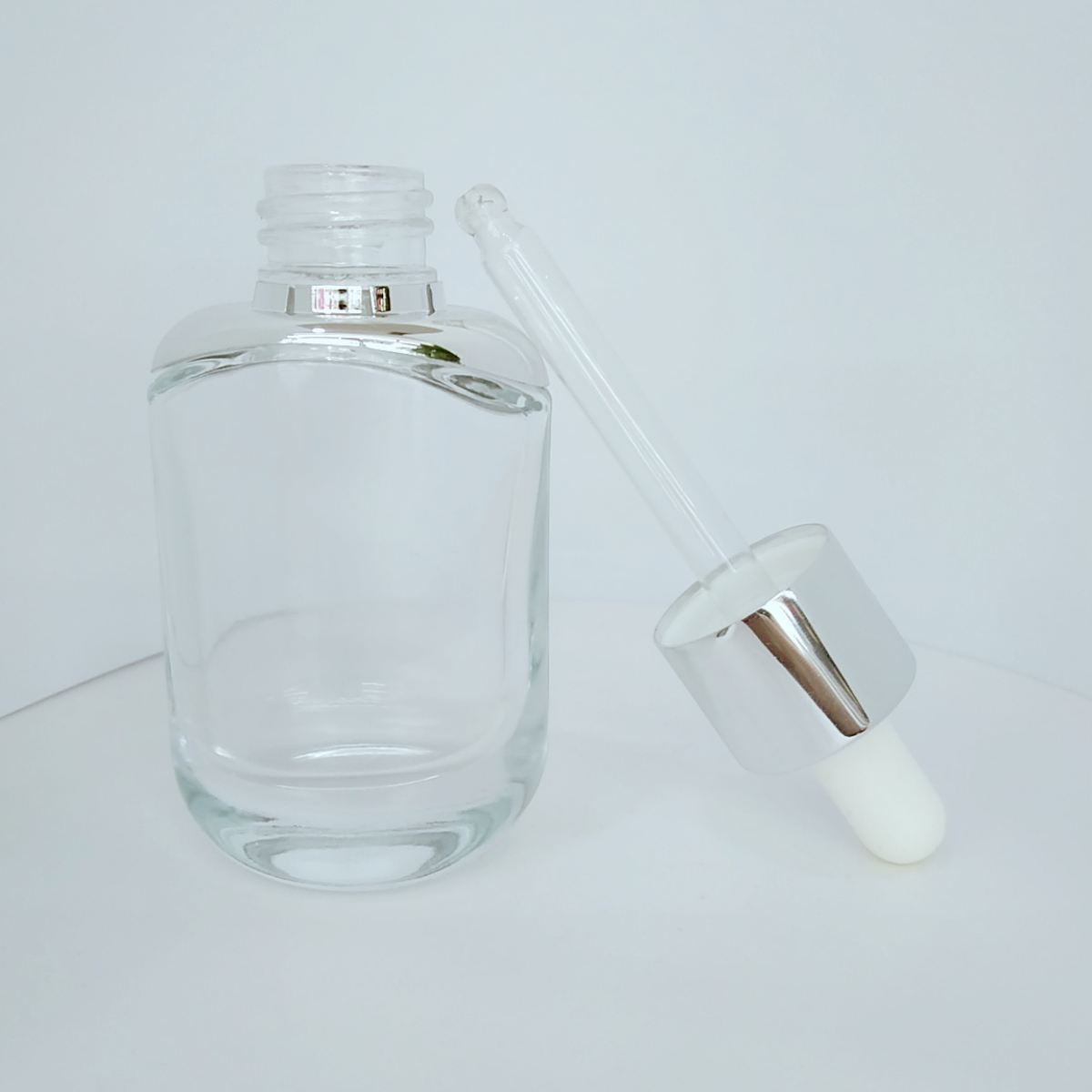 30ml 50ml essential oil serum flat shoulder clear glass dropper bottle