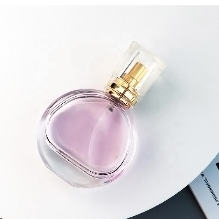 30ml 50ml flat shape frosted glass perfume bottle with silver grey spray pump with custom logo printing