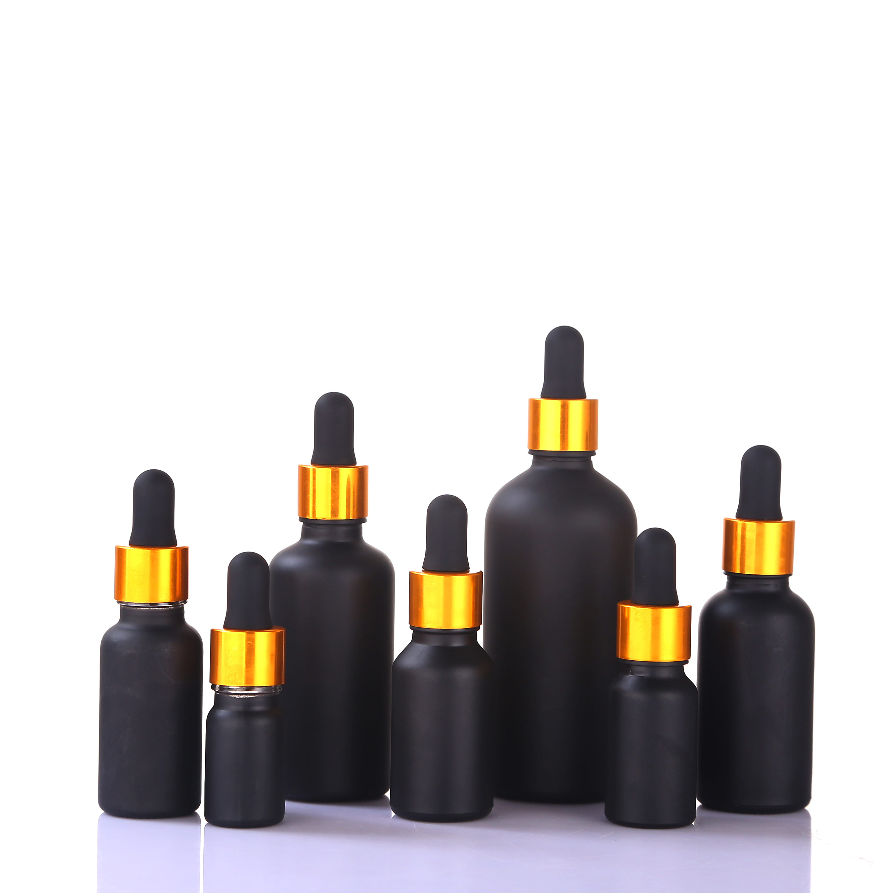 30ml 50ml frosted/matt black cosmetic glass dropper bottle CBD oil essential oil bottle with gold screw cap