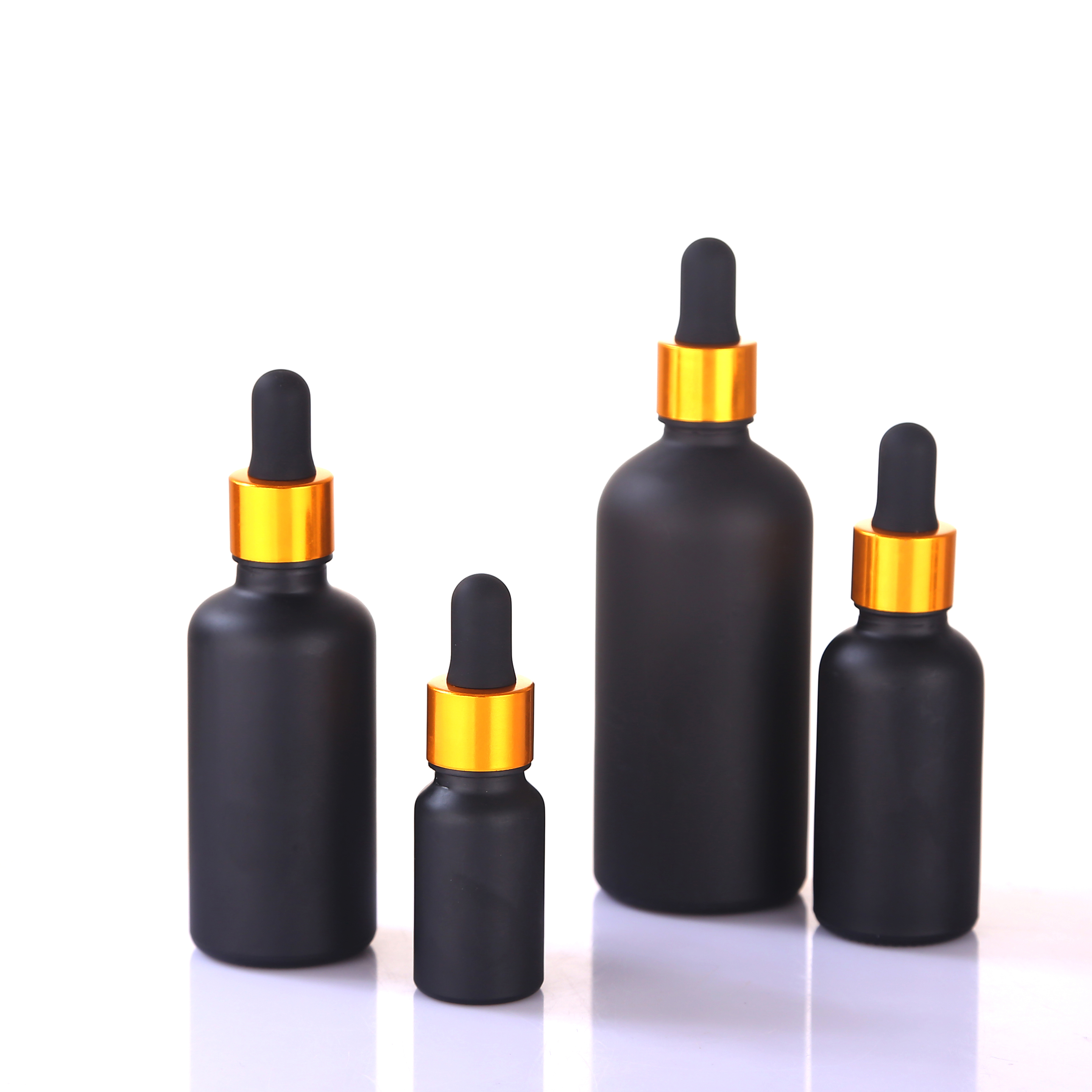 30ml 50ml frosted/matt black cosmetic glass dropper bottle CBD oil essential oil bottle with gold screw cap