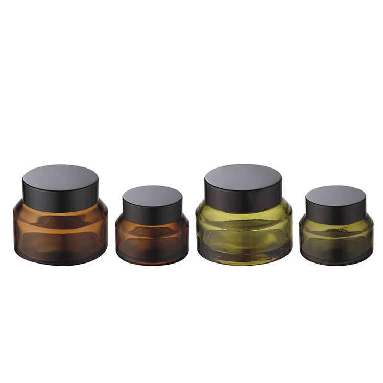 30ml 50ml good quality cosmetic empty clear amber color glass jar 15g 30g 50g 100g glass cream jars with black lid