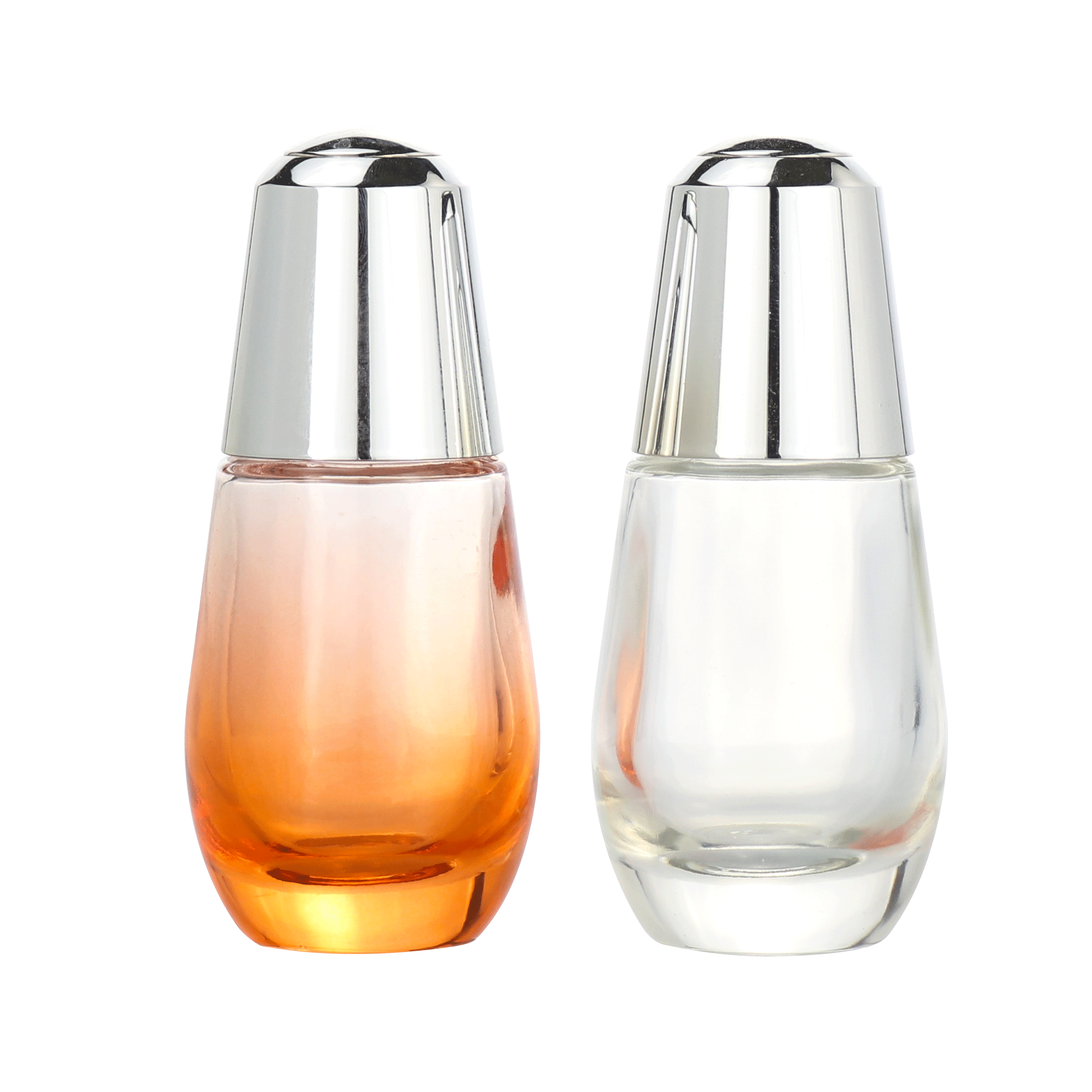 30ml 50ml luxury pink glass serum bottle with press pump button cap