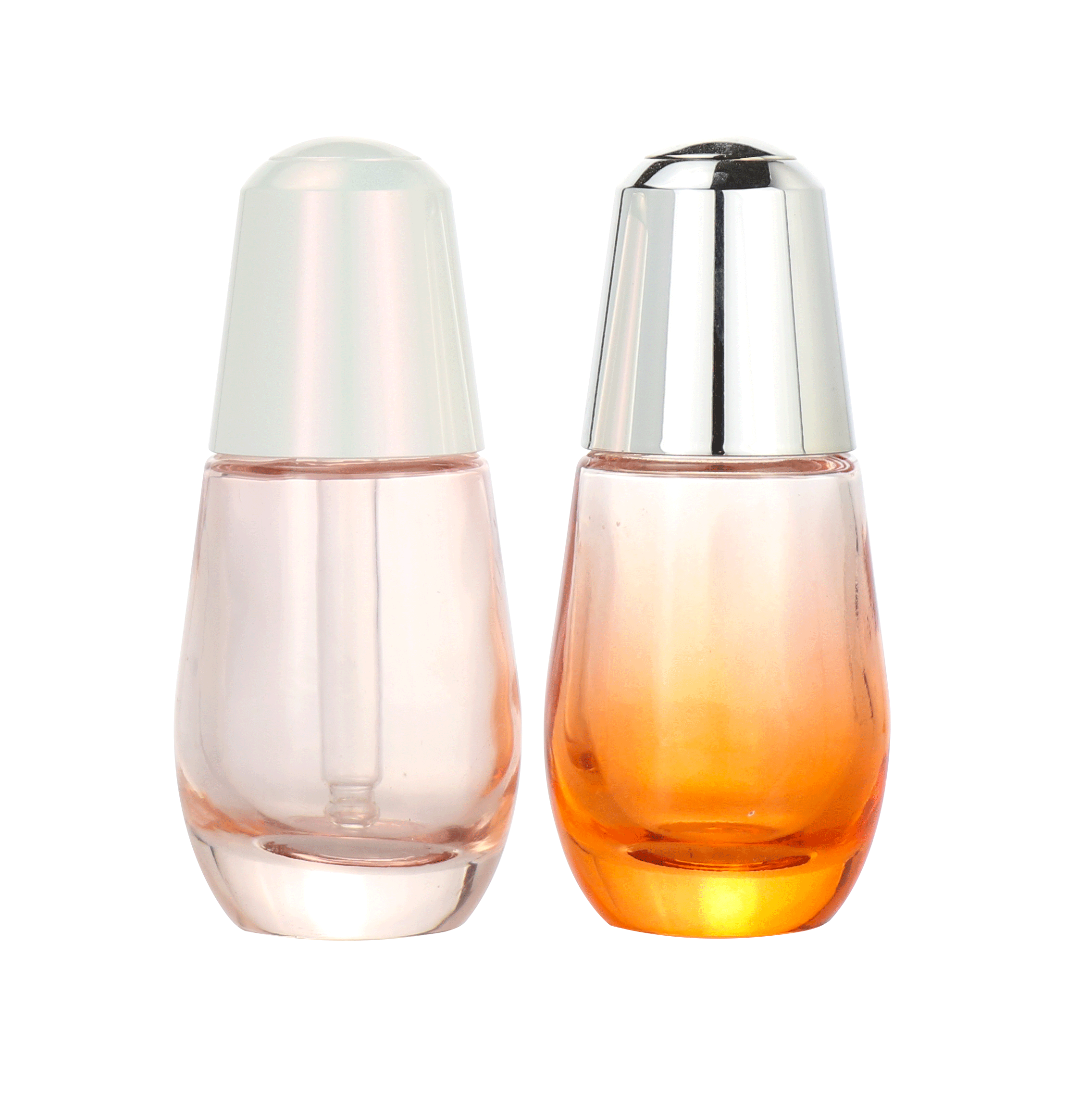 30ml 50ml luxury pink glass serum bottle with press pump button cap