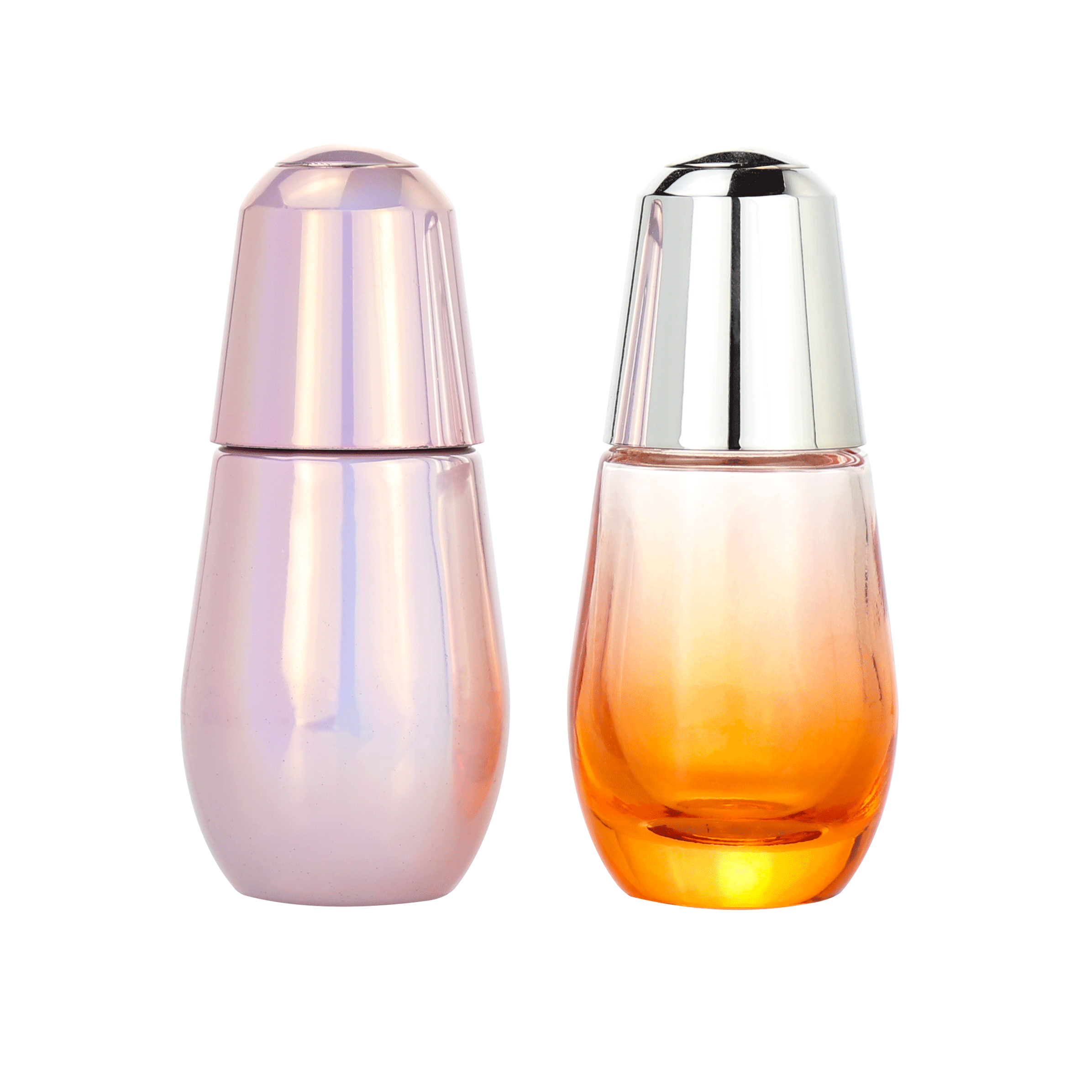 30ml 50ml luxury pink glass serum bottle with press pump button cap