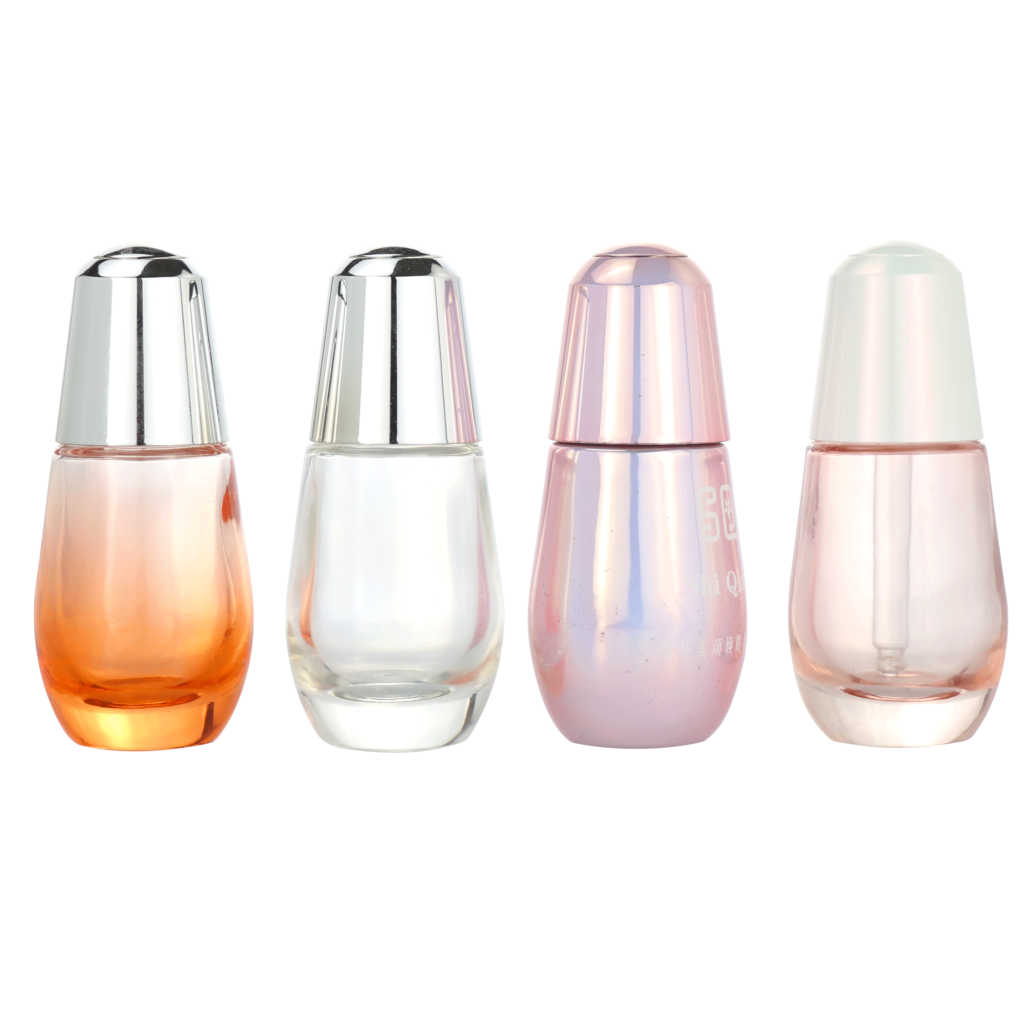 30ml 50ml luxury pink glass serum bottle with press pump button cap