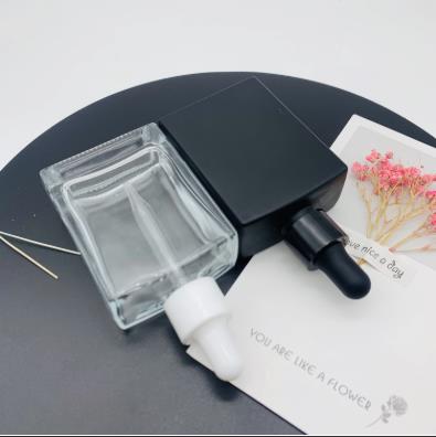 30ml 50ml square mat black glass bottle cosmetic beard oil glass dropper bottle