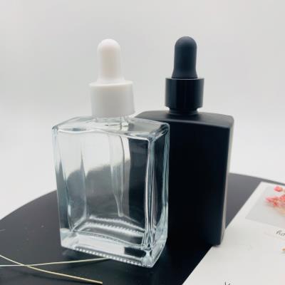 30ml 50ml square mat black glass bottle cosmetic beard oil glass dropper bottle