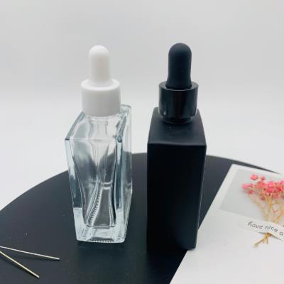 30ml 50ml square mat black glass bottle cosmetic beard oil glass dropper bottle