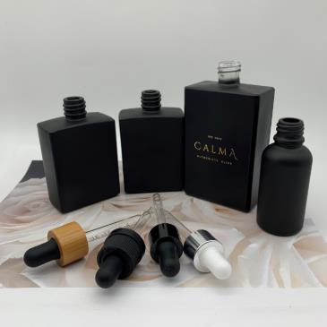 30ml 50ml square mattr black glass bottle cosmetic beard oil glass dropper bottle