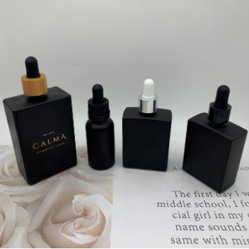 30ml 50ml square mattr black glass bottle cosmetic beard oil glass dropper bottle