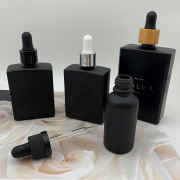 30ml 50ml square mattr black glass bottle cosmetic beard oil glass dropper bottle
