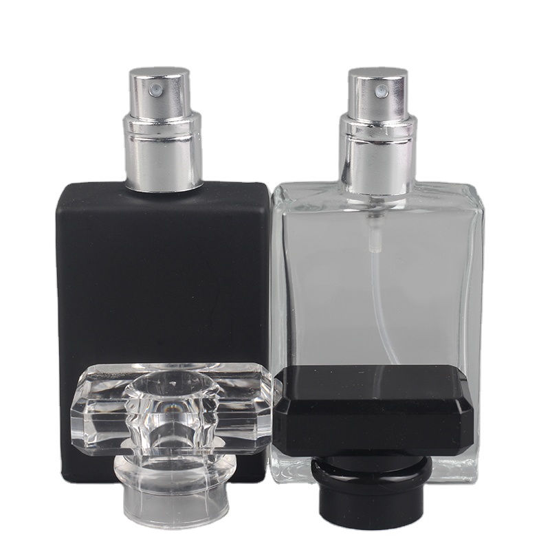 30ml 50ml straight rectangular aluminium screw cap men's black perfume spray glass bottle