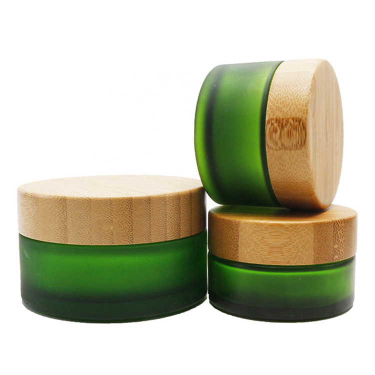 30ml 50ml100ml clear green frosted glass cream jar with bamboo pattern cap empty glass eye cream container cosmetics packaging