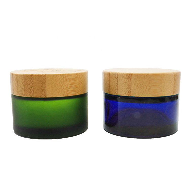 30ml 50ml100ml clear green frosted glass cream jar with bamboo pattern cap empty glass eye cream container cosmetics packaging