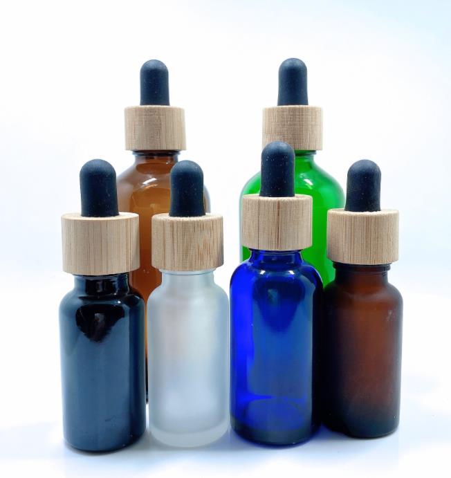 30ml 60 ml 50 ml 100 ml 120 ml Frosted White Amber Black Glass Bottle with Bamboo Dropper for CBD Oil