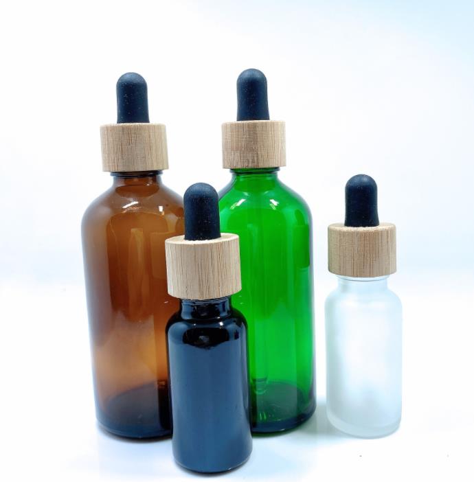 30ml 60 ml 50 ml 100 ml 120 ml Frosted White Amber Black Glass Bottle with Bamboo Dropper for CBD Oil