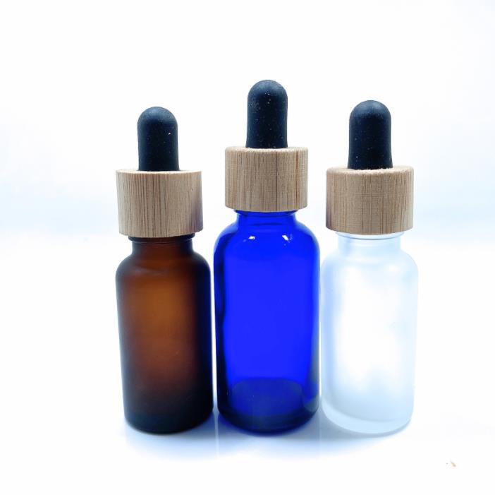 30ml 60 ml 50 ml 100 ml 120 ml Frosted White Amber Black Glass Bottle with Bamboo Dropper for CBD Oil