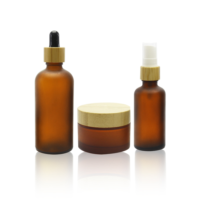 30ml 60ml 100ml 120ml 1oz 2oz 4oz amber cosmetic glass cream  jars with  bamboo / wooden top cosmetics containers and packaging