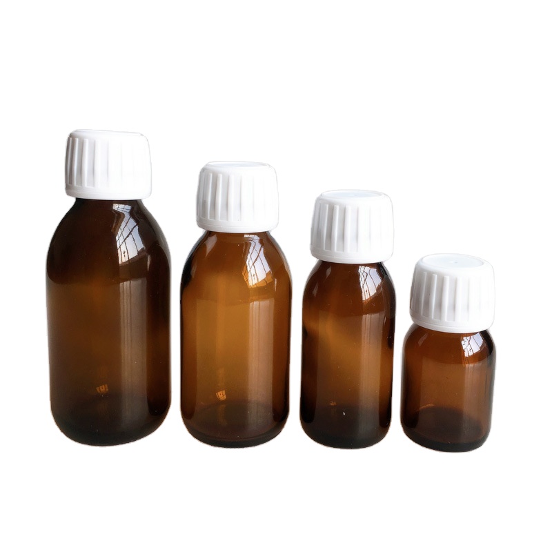 30ml, 60ml, 100ml, 125ml 150ml, 200ml  Amber Boston Round Syrup Glass Bottle With Tamper Evident Cap For Medicial Use