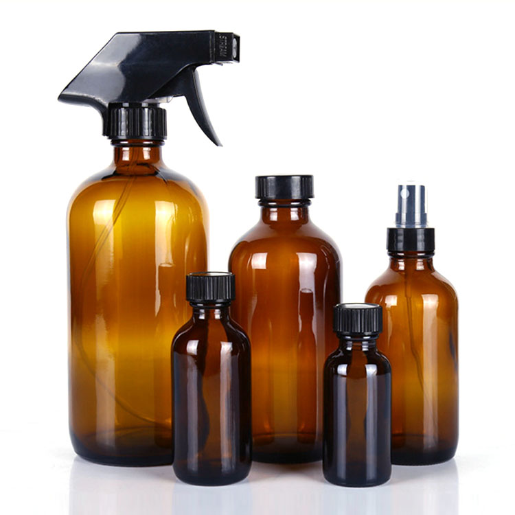 30ml 60ml 120ml 250ml 500ml boston round cosmetic packaging purple glass bottle with pump sprayer