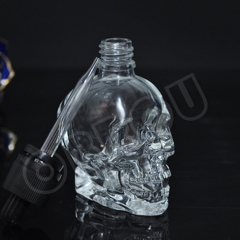 30ml 60ml 120ml China supplier skull head shape glass skull dropper bottle