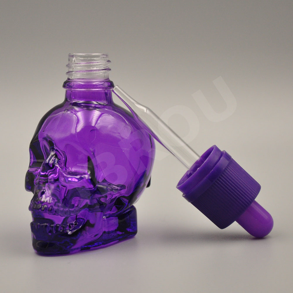 30ml 60ml 120ml China supplier skull head shape glass skull dropper bottle