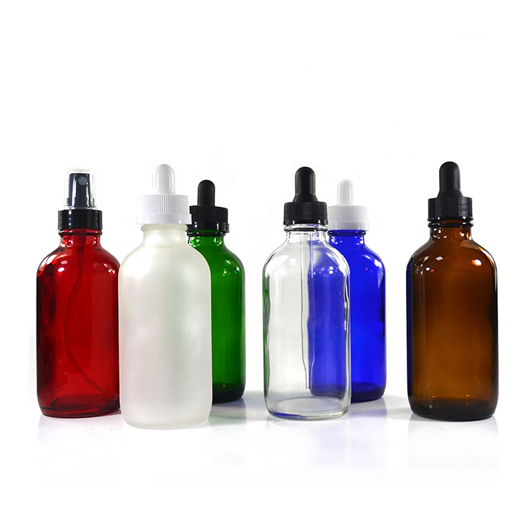 30ml 60ml 120ml clear green Cobalt blue amber boston glass spray bottle with plastic pump sprayer 1oz 2oz 4oz