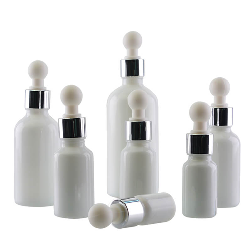 30ml 60ml 120ml opal white essential oil glass bottle with silver press dropper
